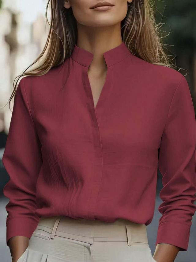 minimalist solid color long sleeve satin collar blouse
