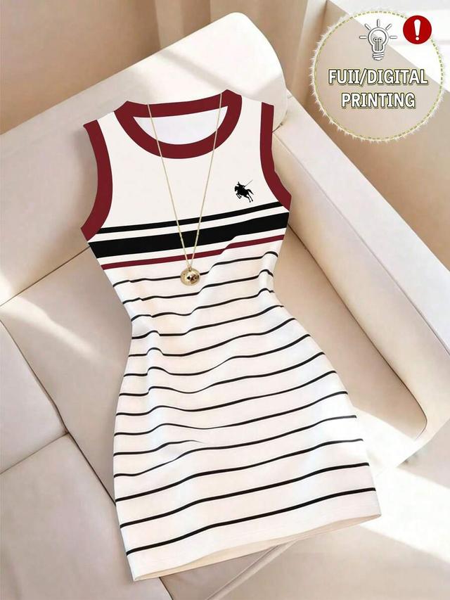 sleeveless striped cotton knit mini dress