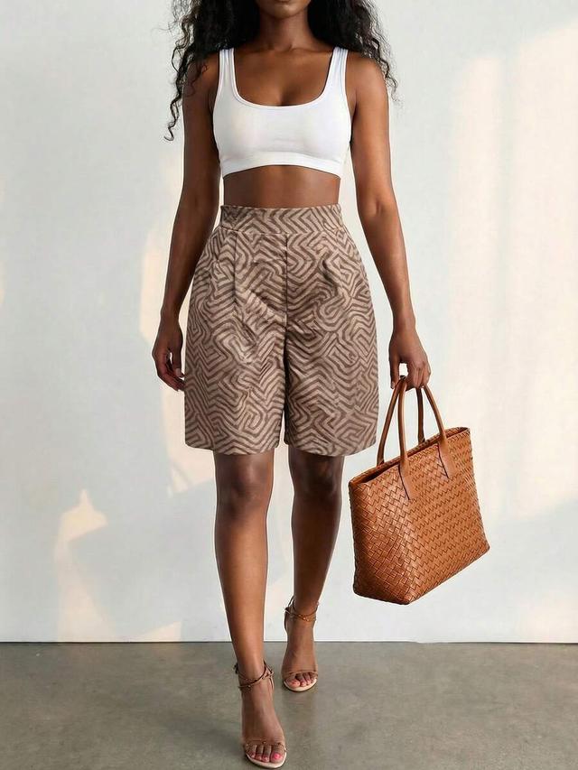 bamglimmer women's oversized pattern print brown shorts