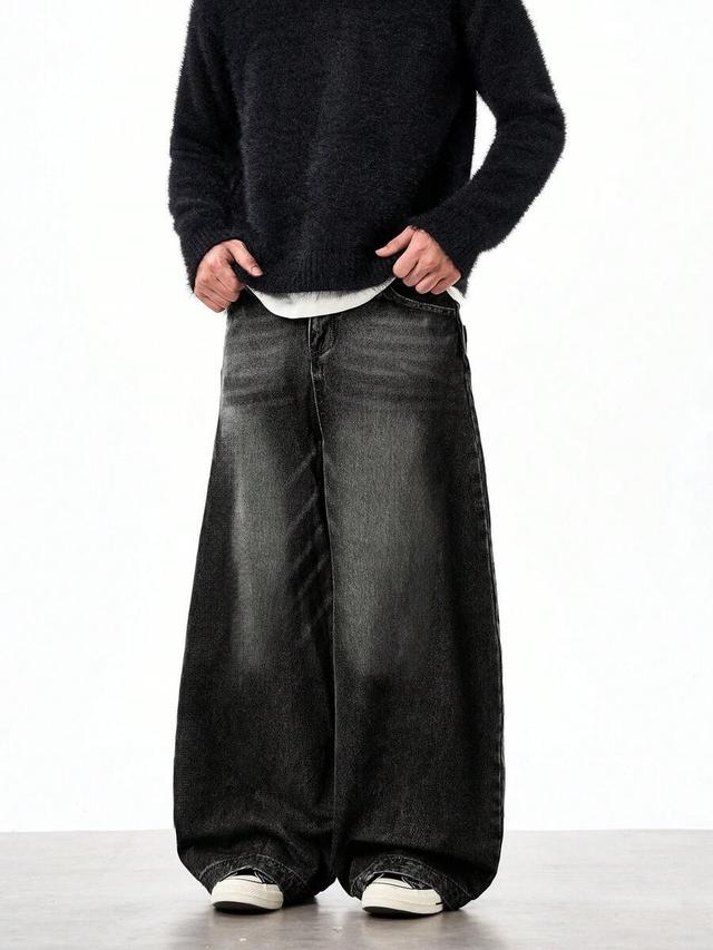 vintage washed black loose fit wide leg jeans