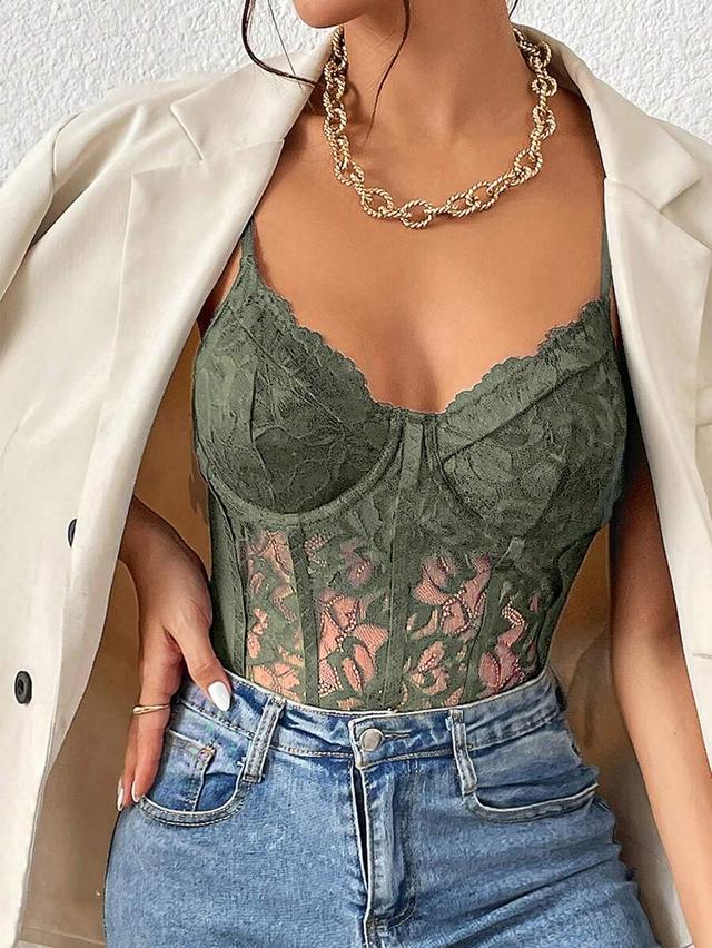 olive green lace corset camisole top