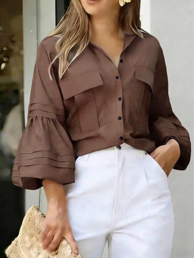 women's casual elegant office shirt in brown