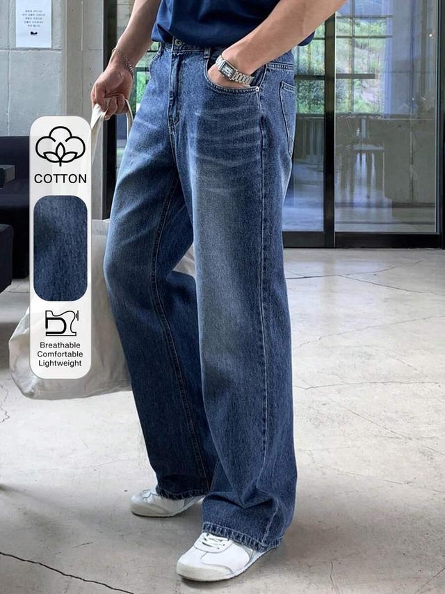 washed vintage blue long denim jeans