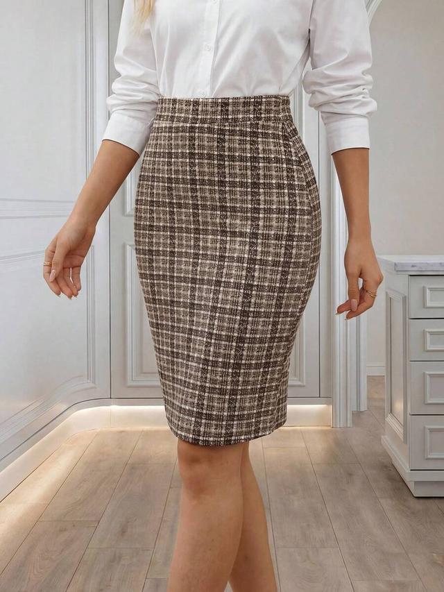 medorina women's elegant plaid fitted skirt