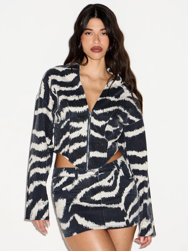 kizn zebra print denim jacket with long sleeves