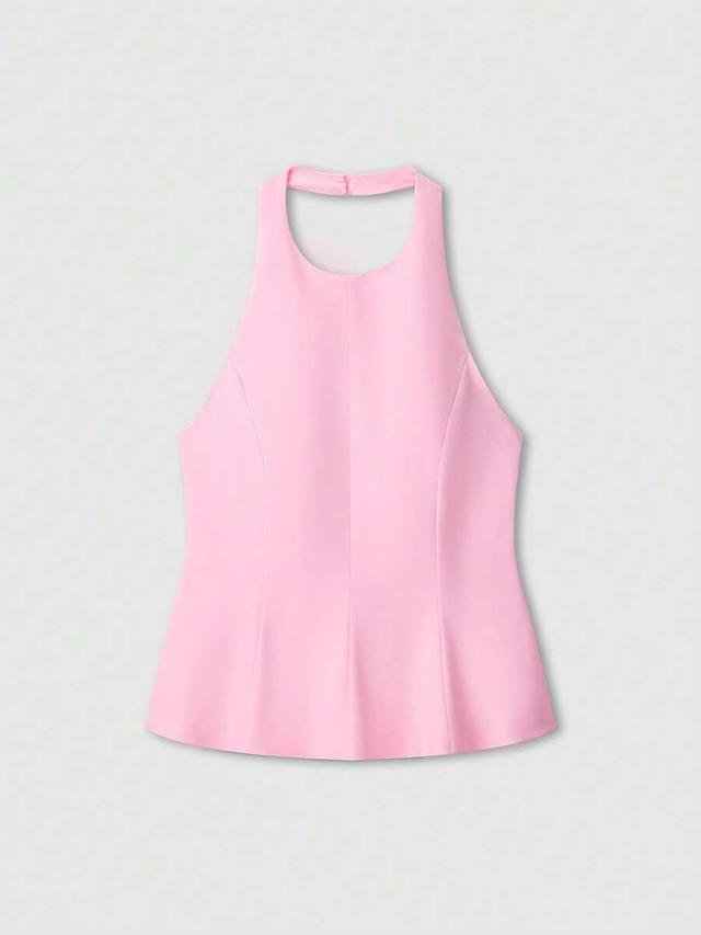 women's solid color minimalist daily sleeveless halter neck top pink summer