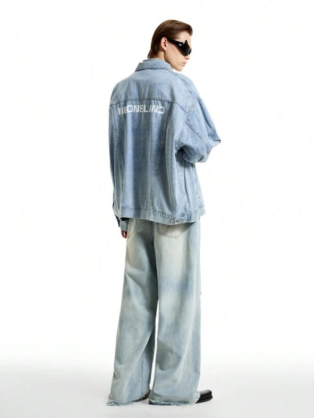 neon blanc blue cotton denim loose fit jacket