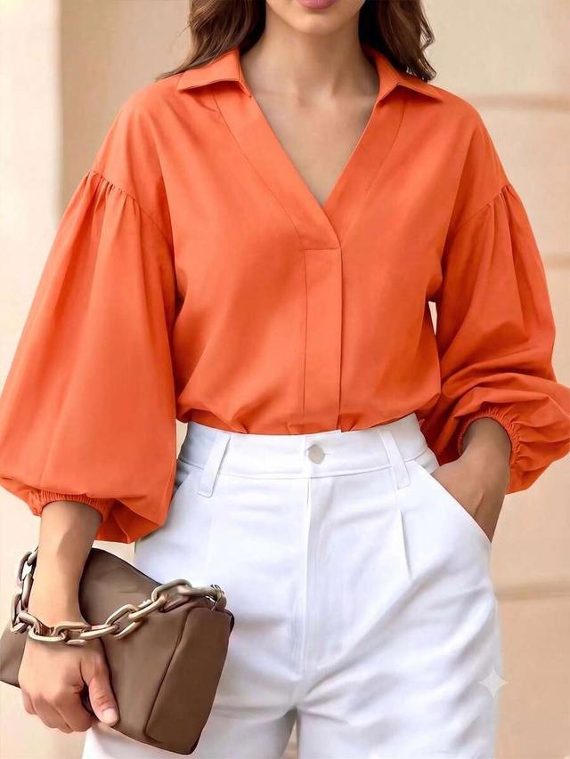 women's elegant v-neck orange petal sleeve top