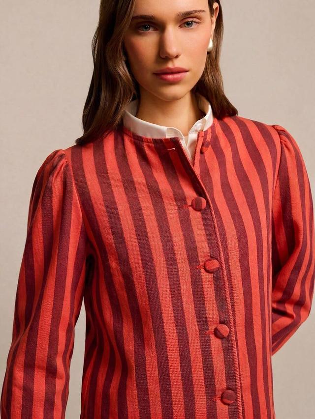 nöista striped blouse with puff shoulders and covered buttons