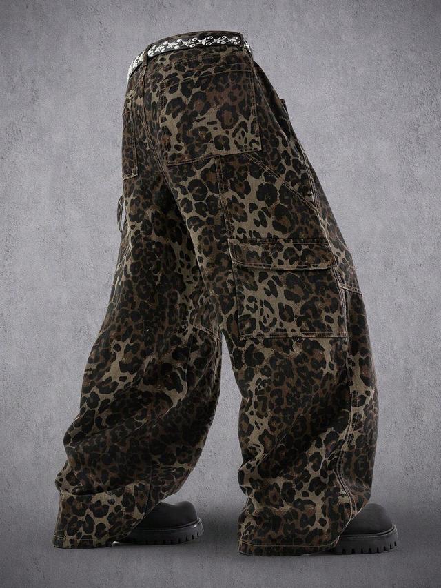 leopard print camouflage denim cargo jeans