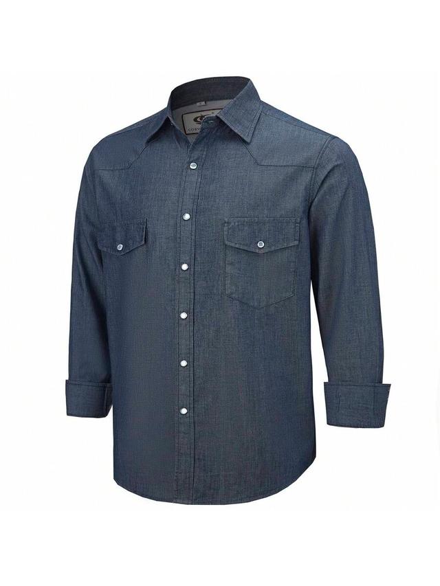 men's denim western pearl snap long sleeve shirt
