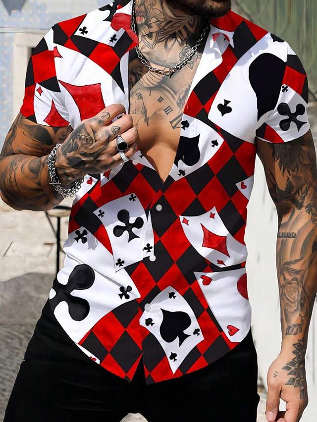 manfinity dauomo poker and geometric pattern short sleeve shirt