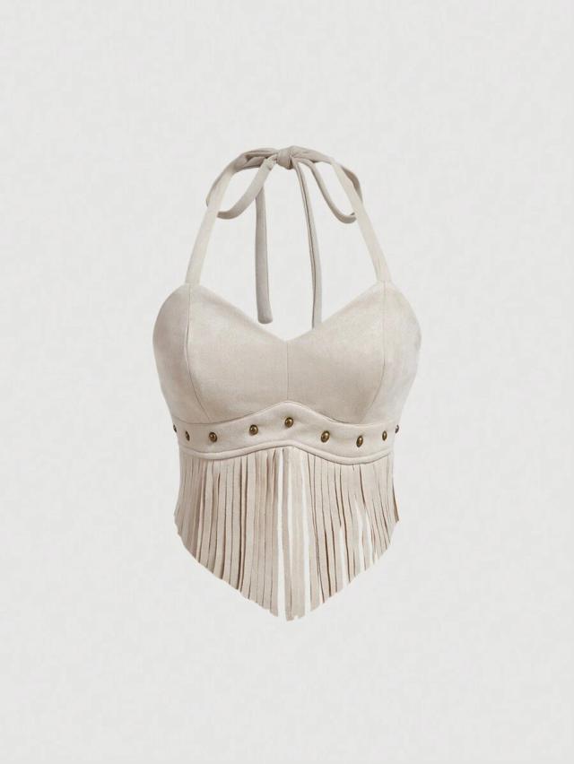 vintage brown suede halter top with tassel