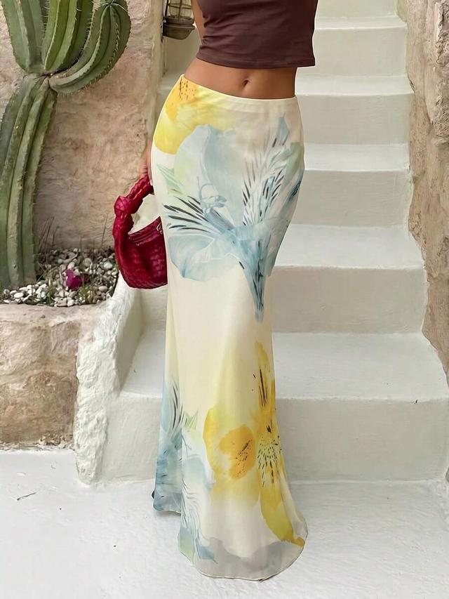 elegant floral print low waist maxi skirt