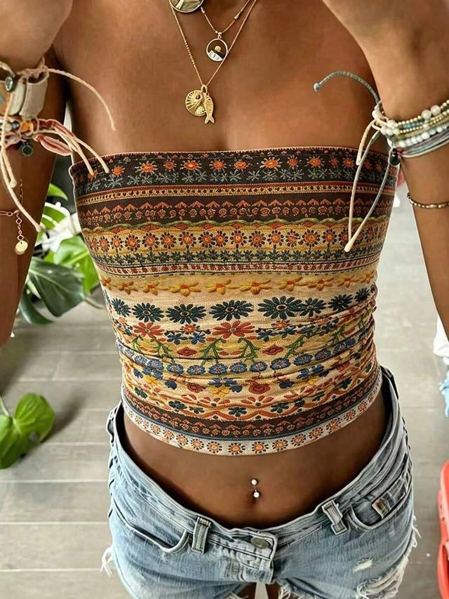 floral print casual versatile daily wear tube top
