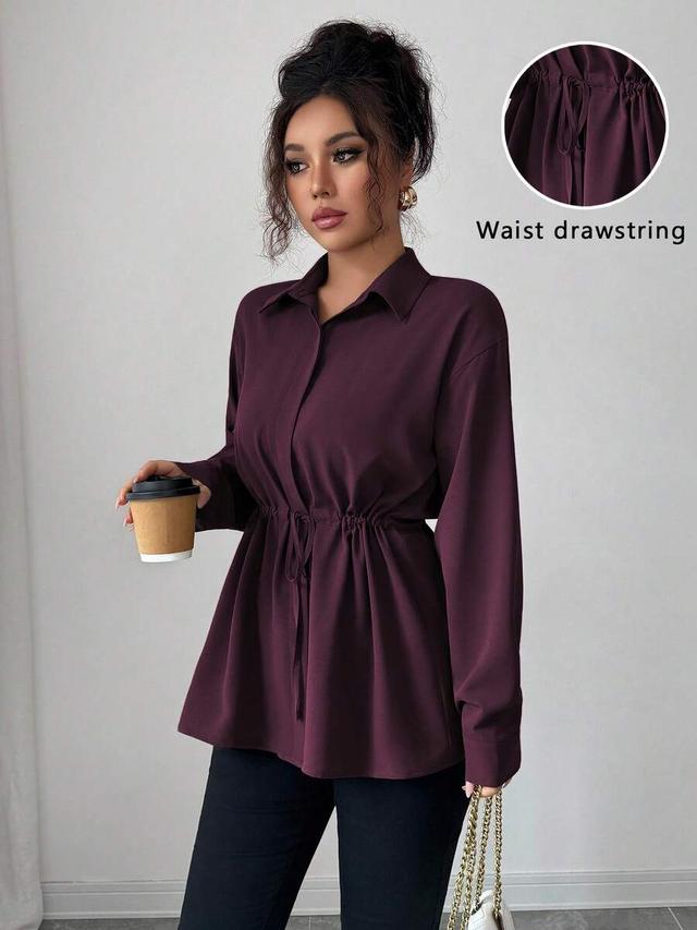 dark purple long sleeve drawstring waist utility shirt