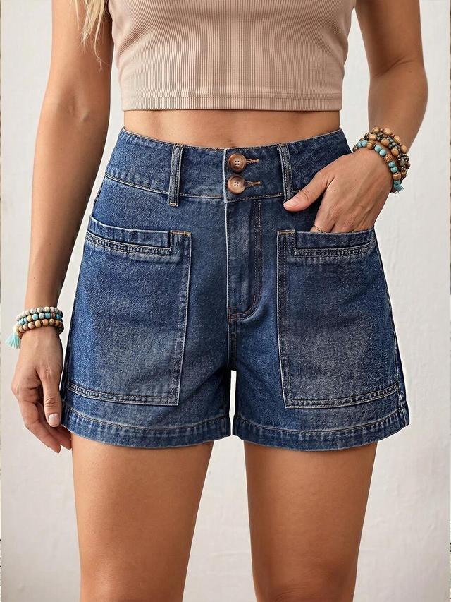 flexra women's double pocket button fly denim shorts