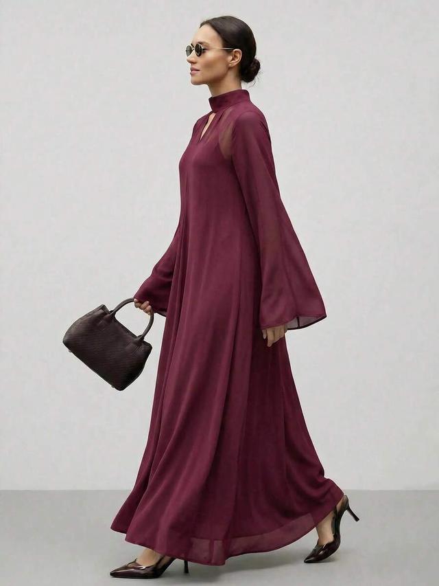 burgundy red loose chiffon ruffle long dress