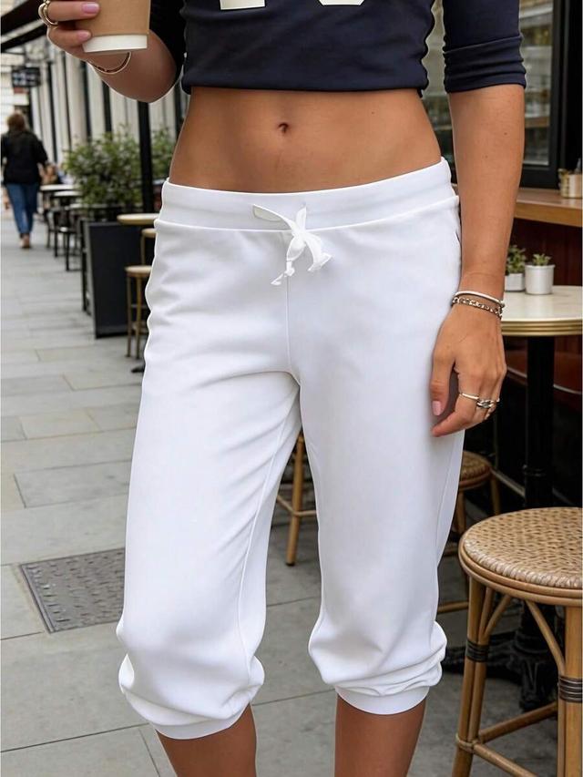 white drawstring waist casual cropped joggers