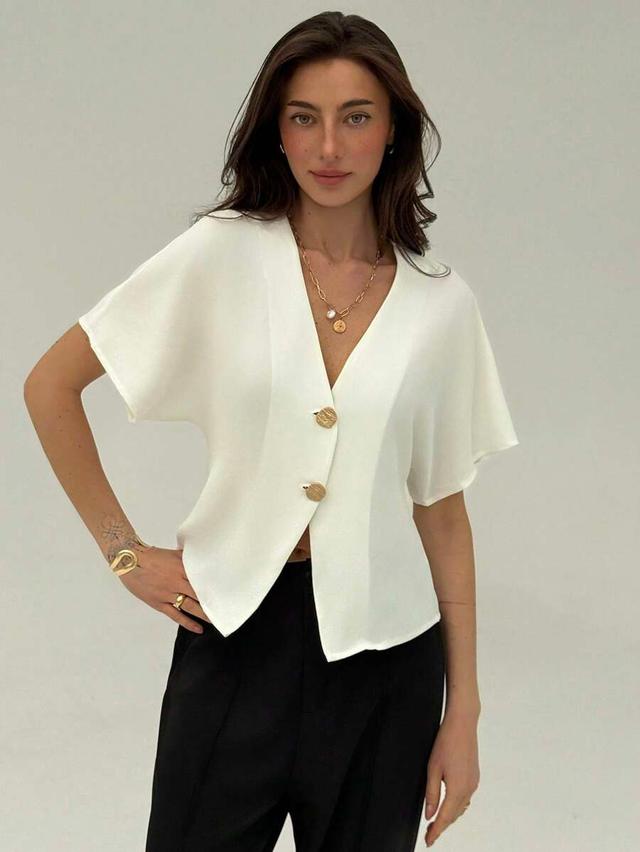 elegant white bat wing sleeve casual blouse