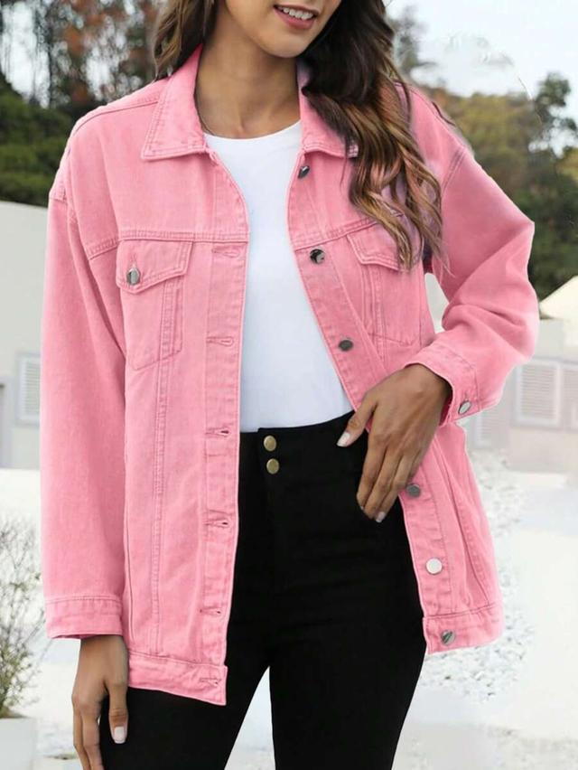 women's casual loose oversized pink denim jacket