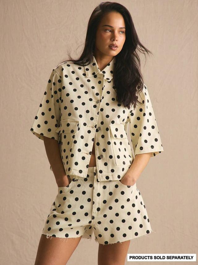 polka dot denim oversized short sleeve top