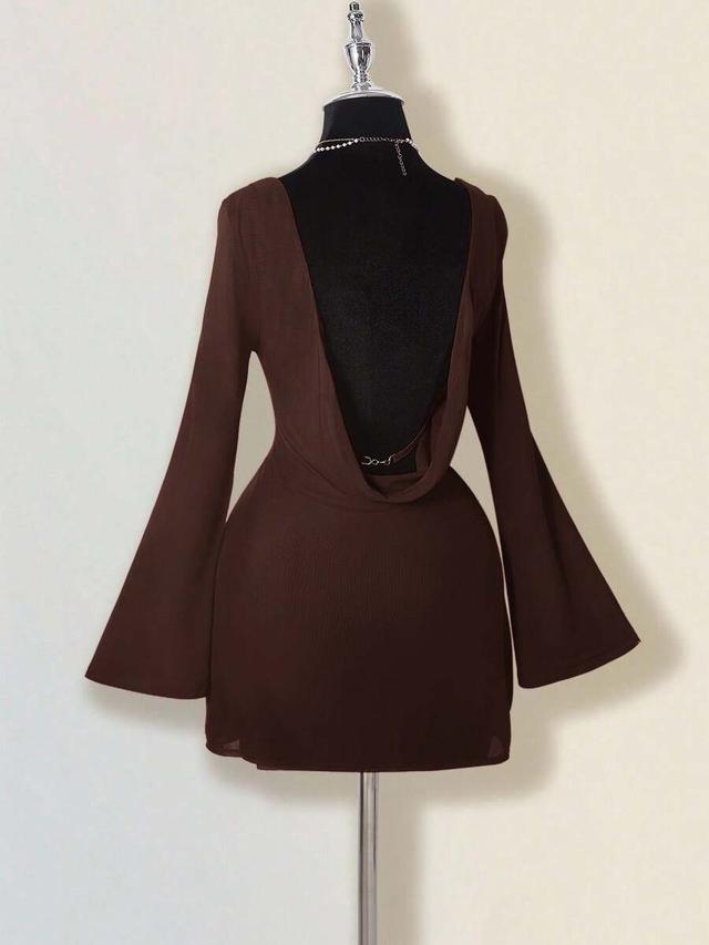 draped backless bell sleeve mini dress