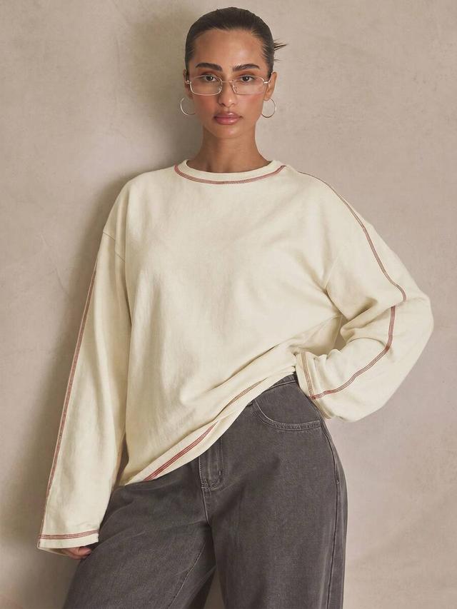 washed oversized long sleeve top with contrast stitching