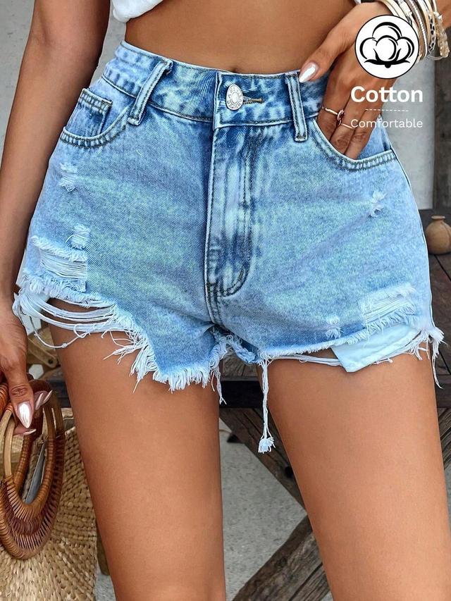 light wash distressed denim cotton shorts