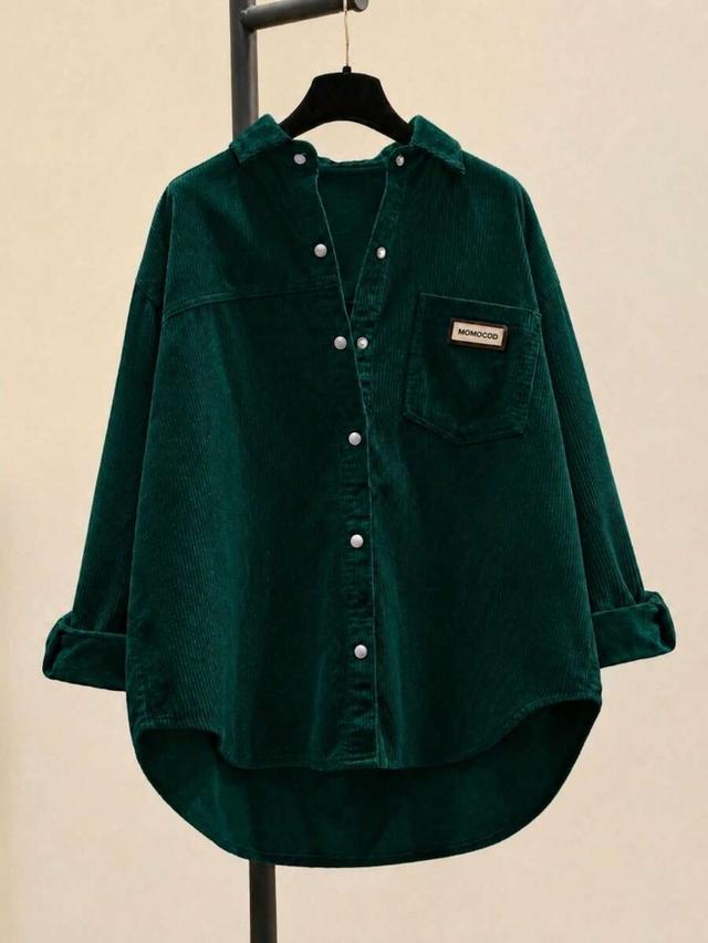 oversized dark green corduroy button down shirt jacket