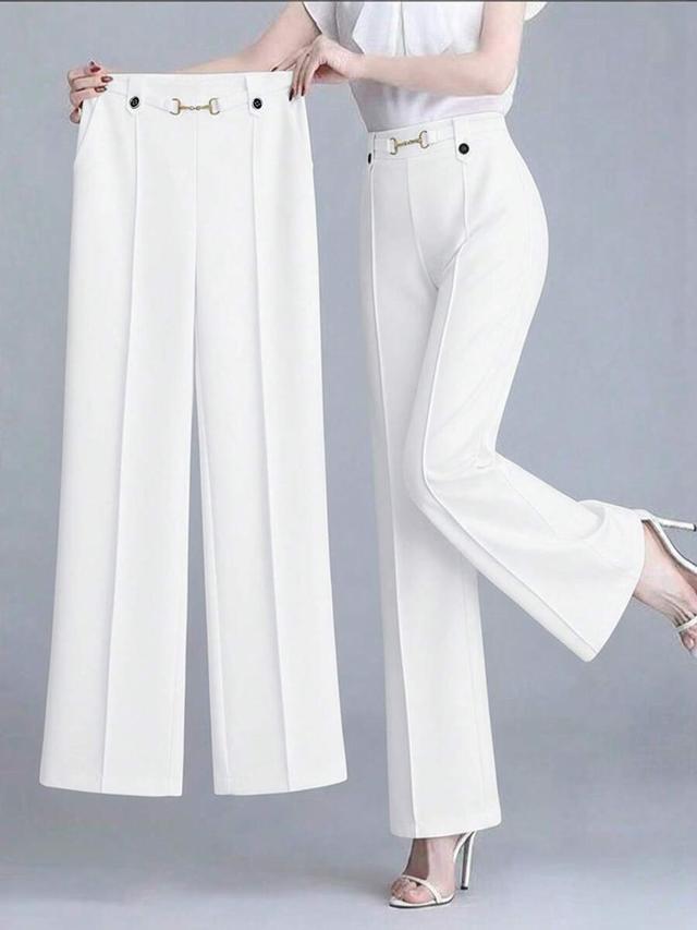 women's casual white trousers with metal side detail