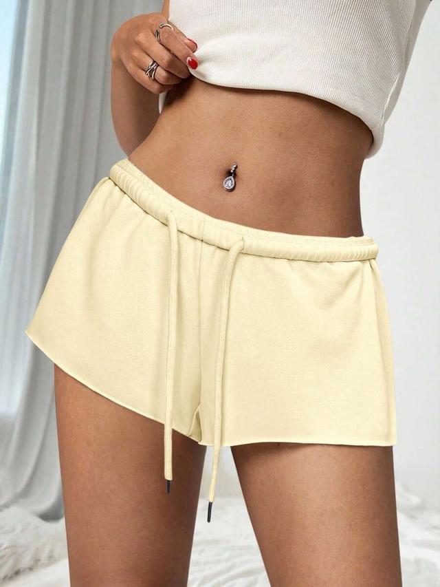 solid color elastic waist loose casual shorts