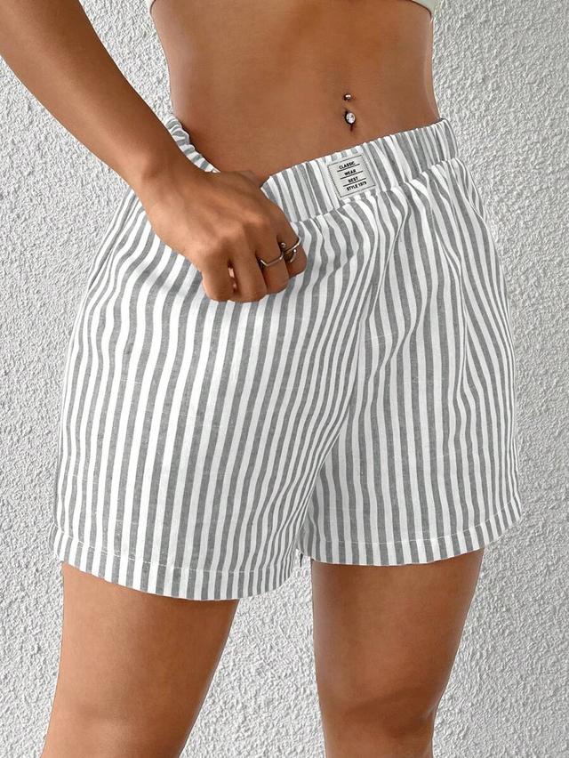 grey and white striped casual cotton shorts