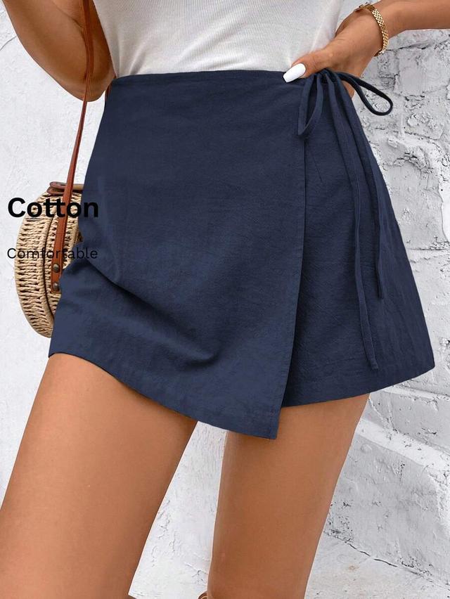 blue textured wrap skort with side tie