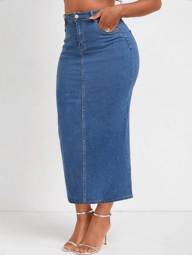 women's stretch back slit high waisted pencil denim skirt
