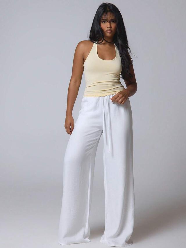 white linen feel tie front beach trousers