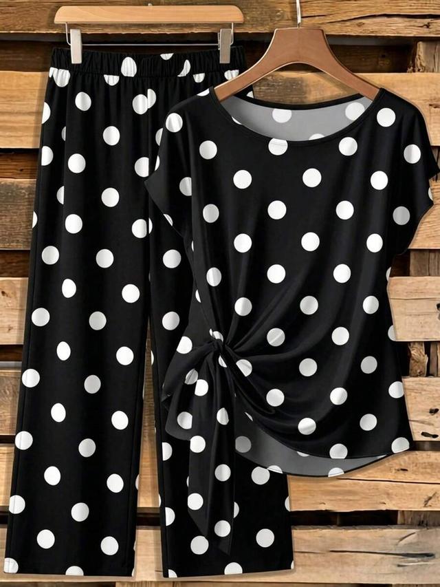 black and white polka dot tie front blouse