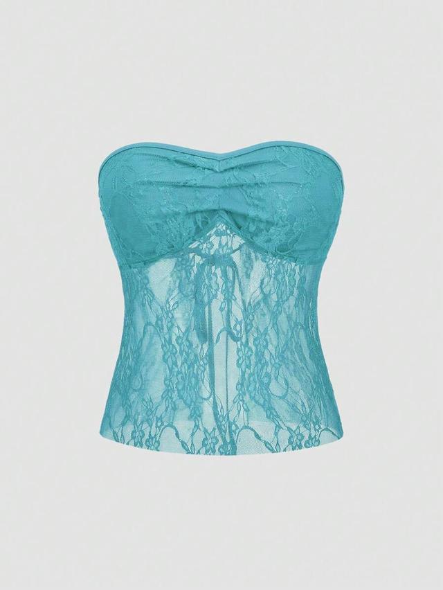 teal strapless lace y2k corset top