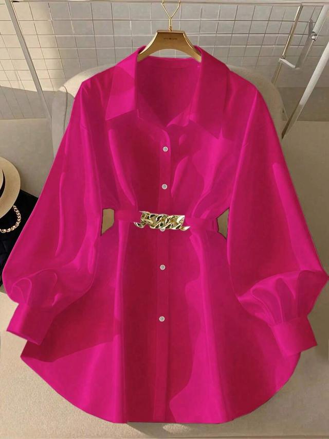 fuchsia long sleeve single-breasted casual commuter shirt