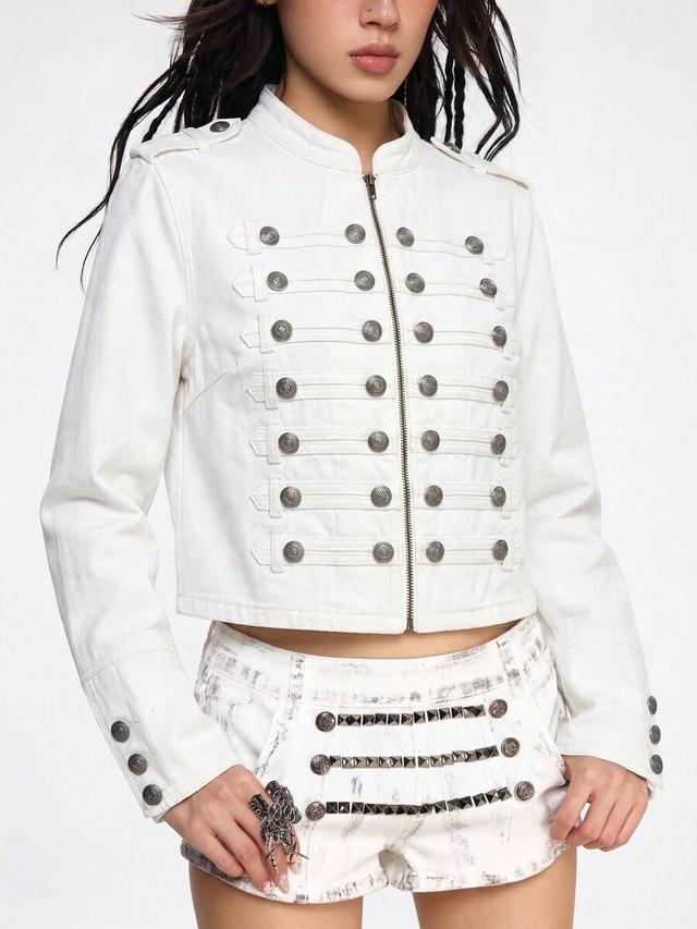 white military style cropped cotton jacket