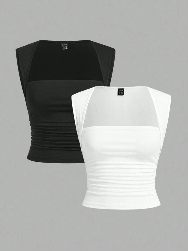 white and white tight fit knit camisole set