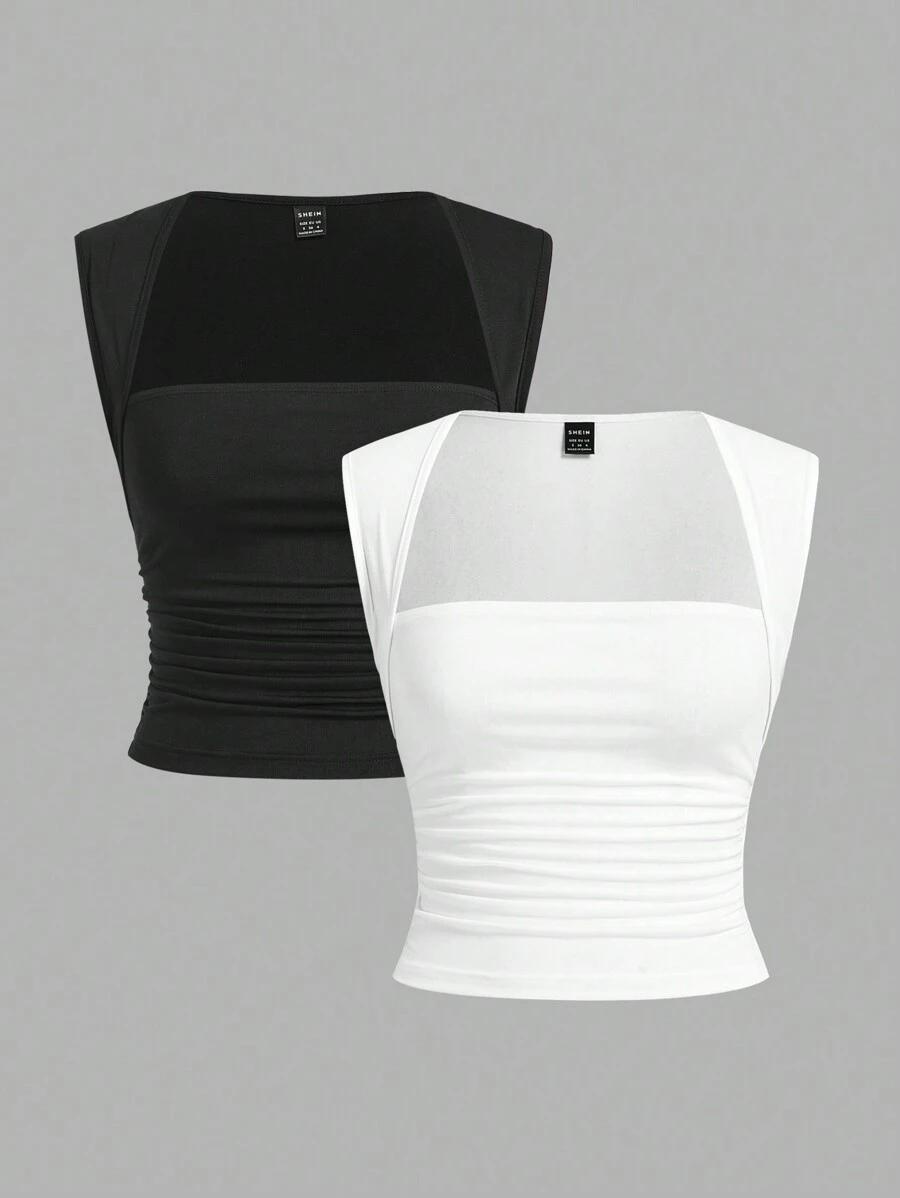 white and white tight fit knit camisole set