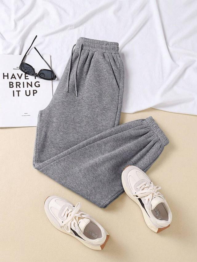 grey drawstring casual elastic waist sweatpants