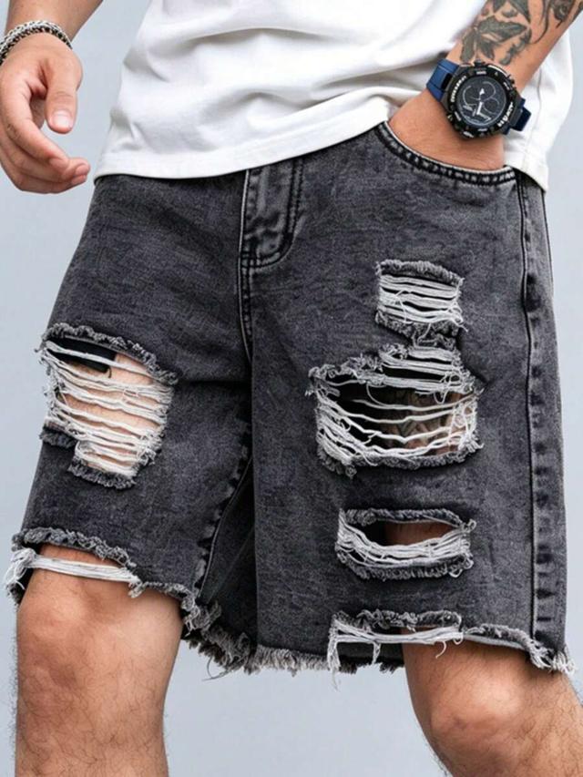 manfinity legnd loose men cotton ladder distressed denim shorts