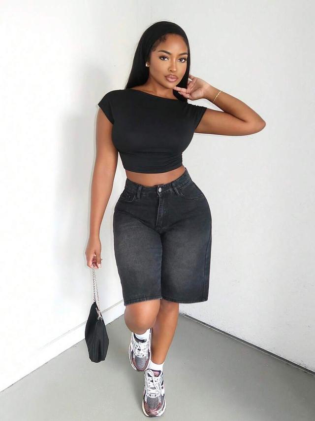 black washed denim bermuda shorts