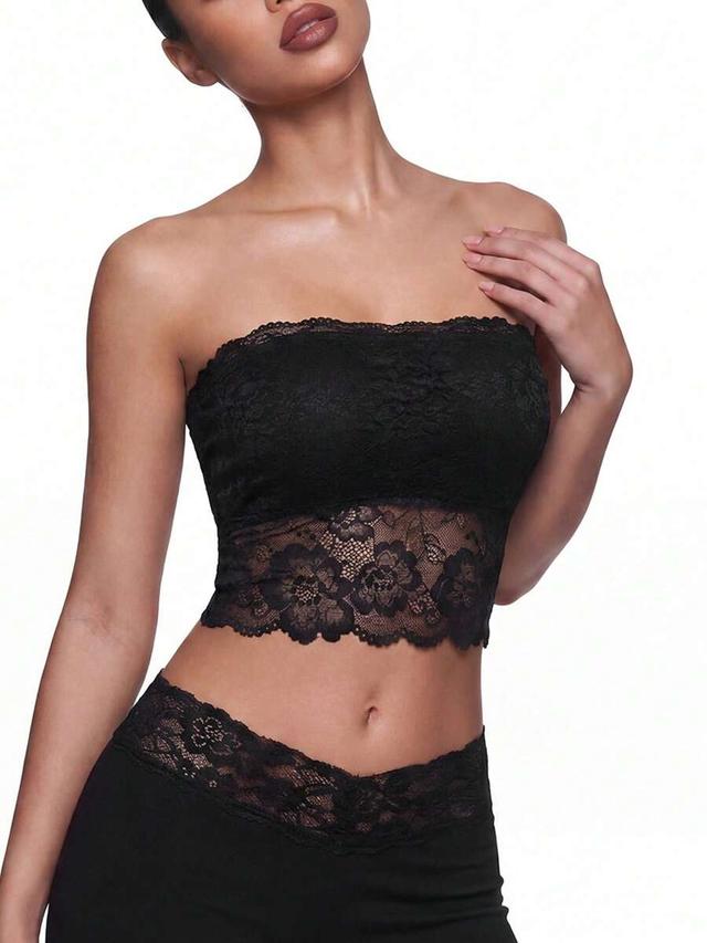 black lace bandeau crop top