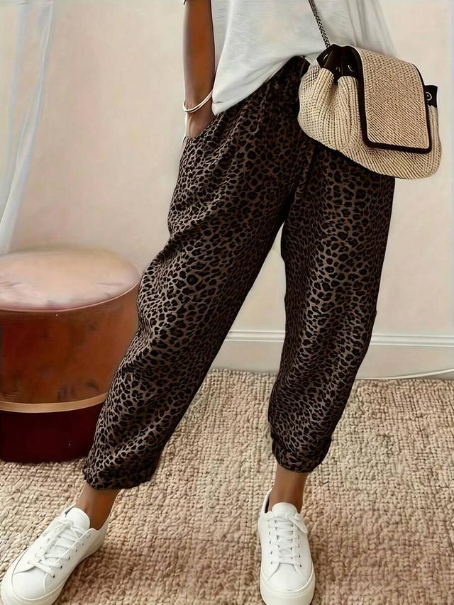 vintage casual leopard print cuffed ankle-length harem pants