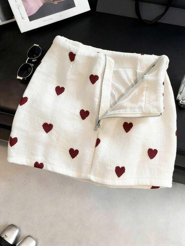 white heart print a-line mini skirt