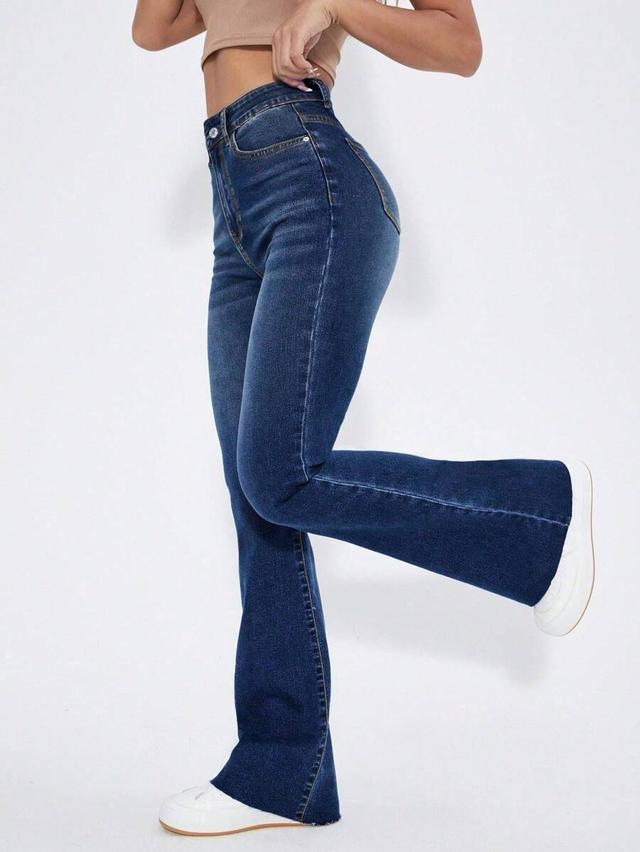 rivivi washed denim blue high waist flare leg jeans