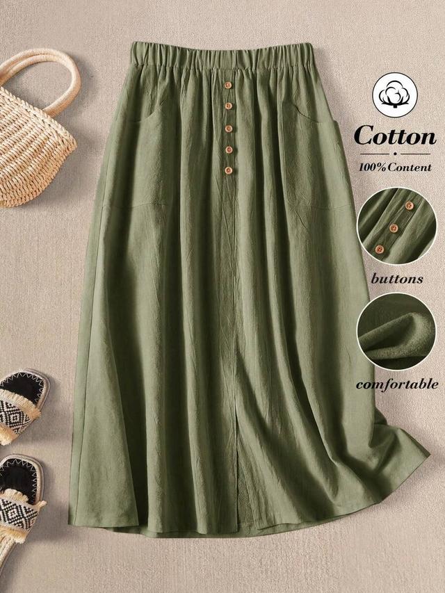 rusticease casual retro army green cotton midi skirt